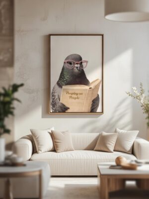 Intellectual Pigeon – Funny Animal Illustration Wall Art Print