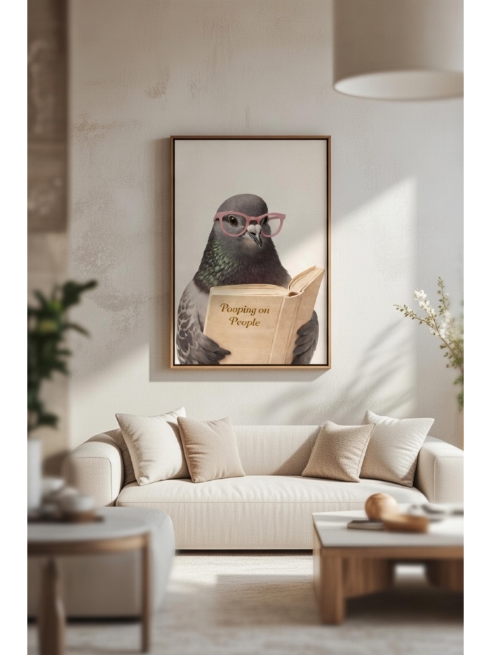 Intellectual Pigeon – Funny Animal Illustration Wall Art Print
