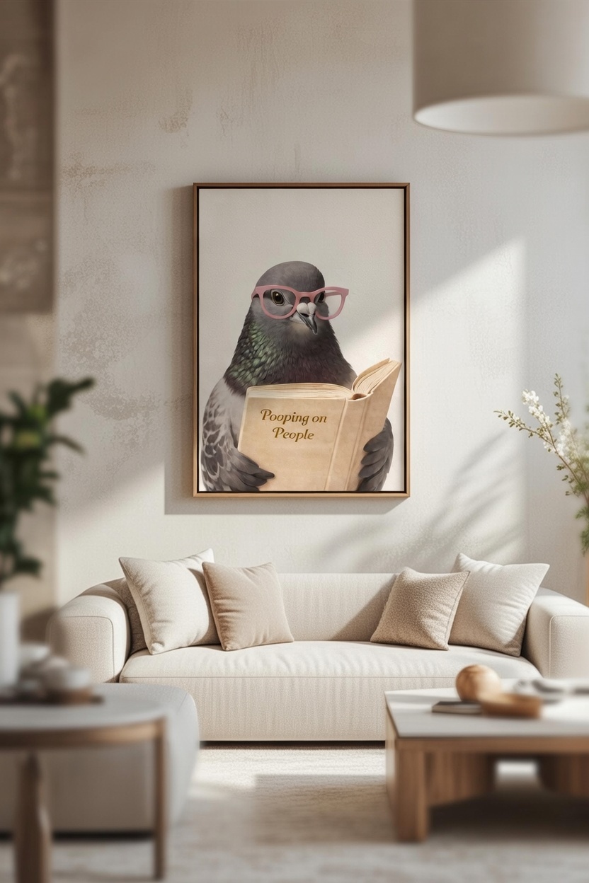 Intellectual Pigeon – Funny Animal Illustration Wall Art Print