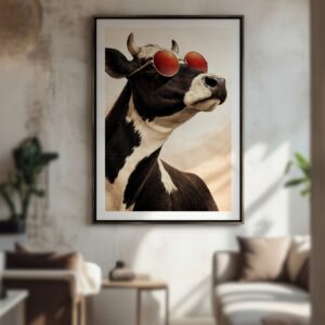 Cool Cow Wall Art Print – Stylish Animal Portrait with Sunglasses