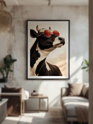 Cool Cow Wall Art Print – Stylish Animal Portrait with Sunglasses