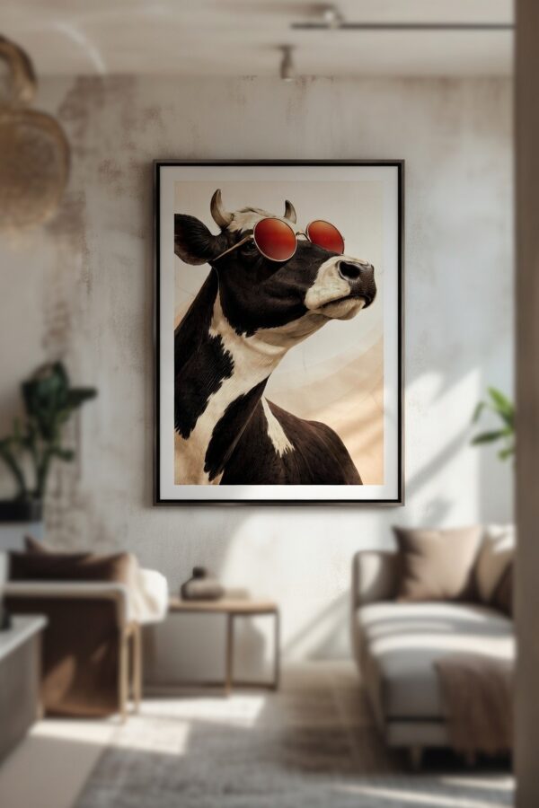 Cool Cow Wall Art Print – Stylish Animal Portrait with Sunglasses
