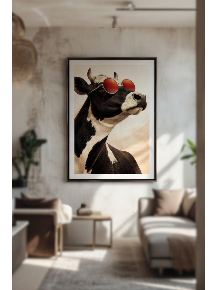 Cool Cow Wall Art Print – Stylish Animal Portrait with Sunglasses