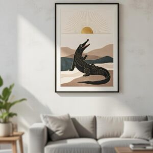 Sacred Crocodile Sun – Art Deco Inspired Animal Wall Art Print