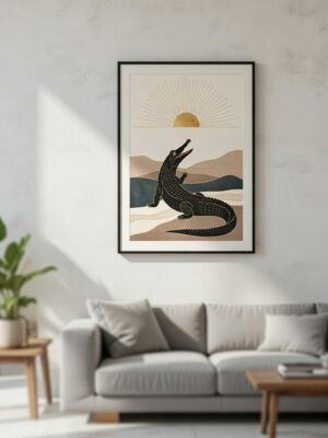 Sacred Crocodile Sun – Art Deco Inspired Animal Wall Art Print