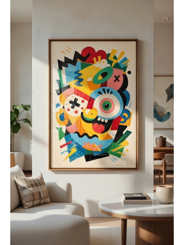 Abstract Color Explosion Face Art Print – Bold Modern Pop Art Illustration