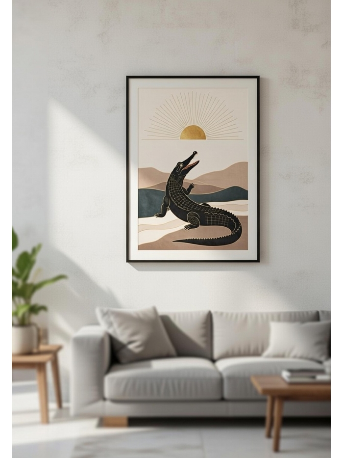 Sacred Crocodile Sun – Art Deco Inspired Animal Wall Art Print