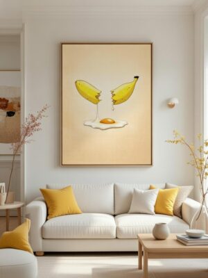 Surreal Banana Egg Concept Art Print – Minimal Humor Modern Wall Artwork