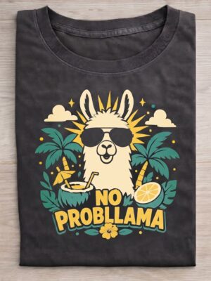 No Probllama Tropical Llama Cute Humor Unisex Graphic Tee