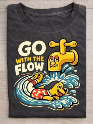 Go With the Flow Dog – Chill Funny Water Design Unisex T-Shirt (100% Cotton) – Premium Graphic Tee