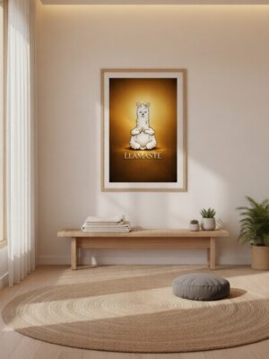 Llamaste Wall Art Print – Meditating Llama Illustration, Cute Yoga Humor Art, Calm & Cozy Home Decor
