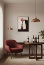 Minimalist Conceptual Wall Art Print – Human Figure Drinking Wine Bottle, Surreal Modern Illustration, Dark Statement Home Decor