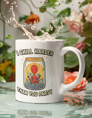 I Chill Harder Than You Party Alien Mug – Cosmic Humor Cup