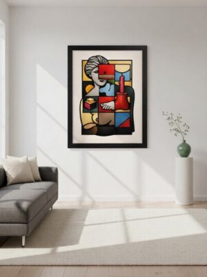 Modern Cubist Woman Wall Art Print – Abstract Geometric Portrait, Bold Color Block Illustration, Contemporary Statement Decor