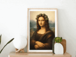 Mona Lisa with Curlers Wall Art Print – Classic Art Parody Illustration