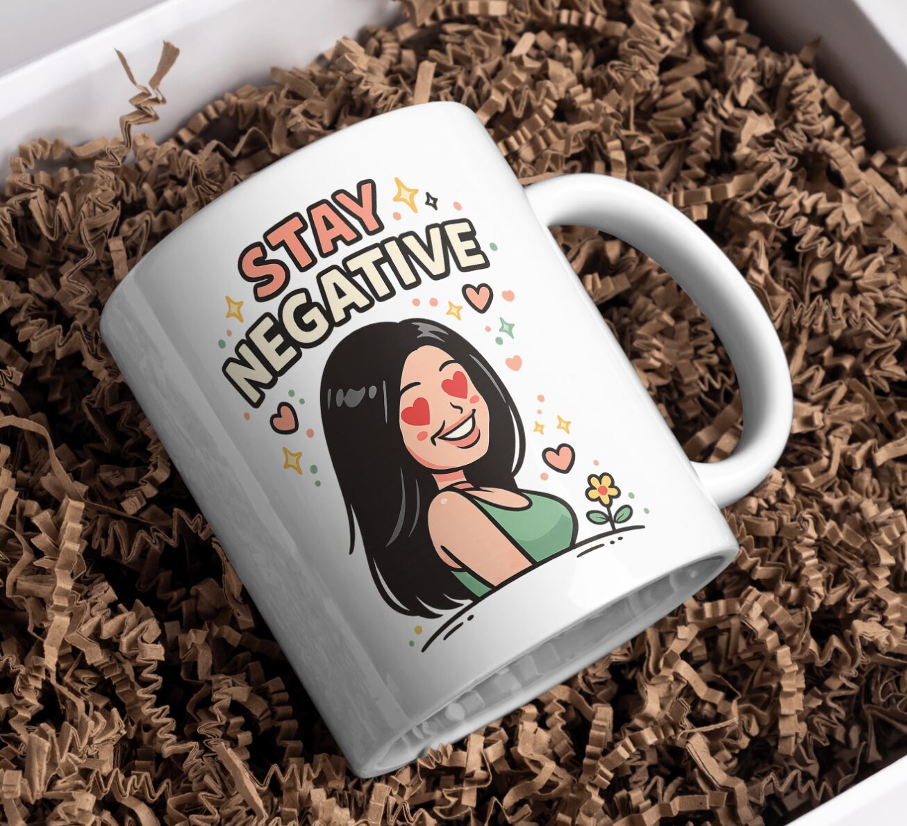 Stay Negative Mug – Heart Eyes Girl Sarcastic Positive Vibes Twist Cup