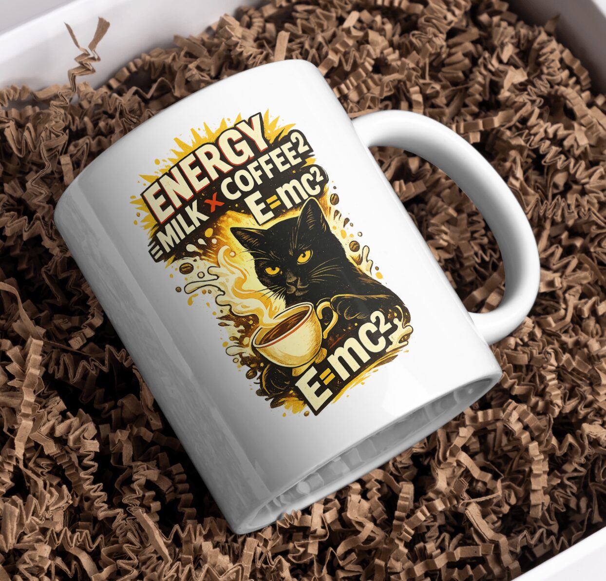 Energy = Milk x Coffee² Cat Science Mug