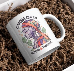 Cyborg Queen Mug – Human & Machine Futuristic Art Design
