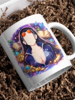 Elegant Anime Scholar Woman Ceramic Coffee Mug