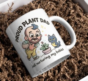 Proud Plant Dad Mug – Funny Gardening Cat Lover Design