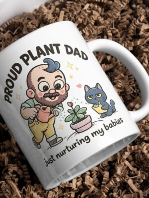 Proud Plant Dad Mug – Funny Gardening Cat Lover Design