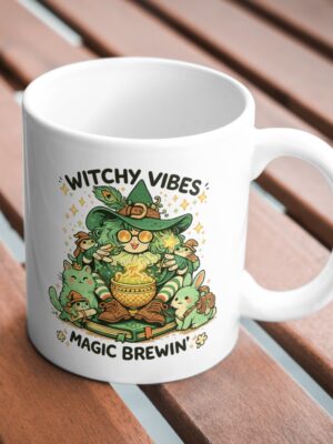 Witchy Vibes Magic Brewin’ Mug – Cute Green Witch Art
