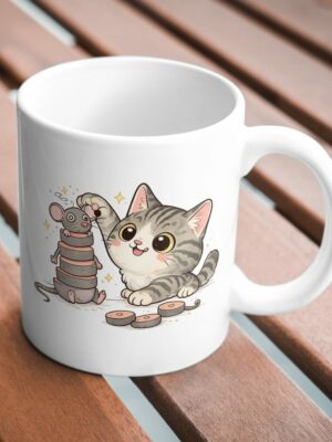 Curious Kitten & Mouse – Playful Mug