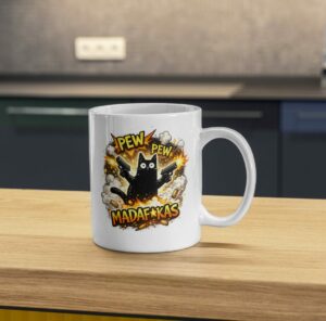 Pew Pew Madafkas Funny Cat Mug – Chaos Mode Coffee Cup