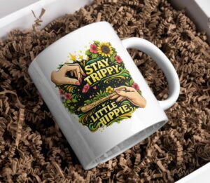 Stay Trippy Little Hippie Floral Art Mug