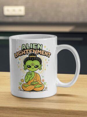 Alien Enlightenment Mug – Cosmic Buddha Alien Art