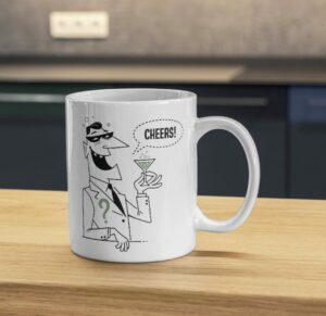 Cheers Mystery Mug – Noir Masked Character Cocktail Design