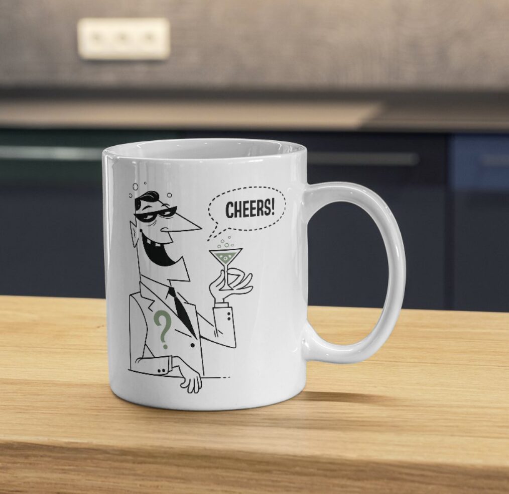 Cheers Mystery Mug – Noir Masked Character Cocktail Design