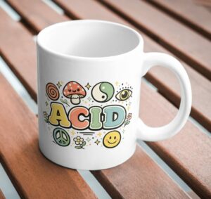Acid Retro Vibes Mug – 70s Psychedelic Symbols