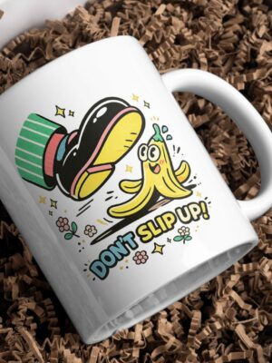 Don’t Slip Up Mug – Funny Banana Cartoon Design
