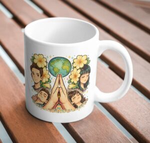 Earth Harmony Mug – Floral Globe & Mindfulness Art Design