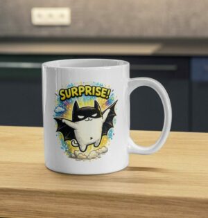 Surprise Bat Cat Mug – Funny Cute Superhero Cat Coffee Mug
