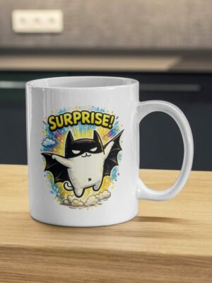 Surprise Bat Cat Mug – Funny Cute Superhero Cat Coffee Mug
