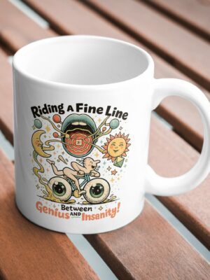 Riding A Fine Line Mug – Between Genius and Insanity Art