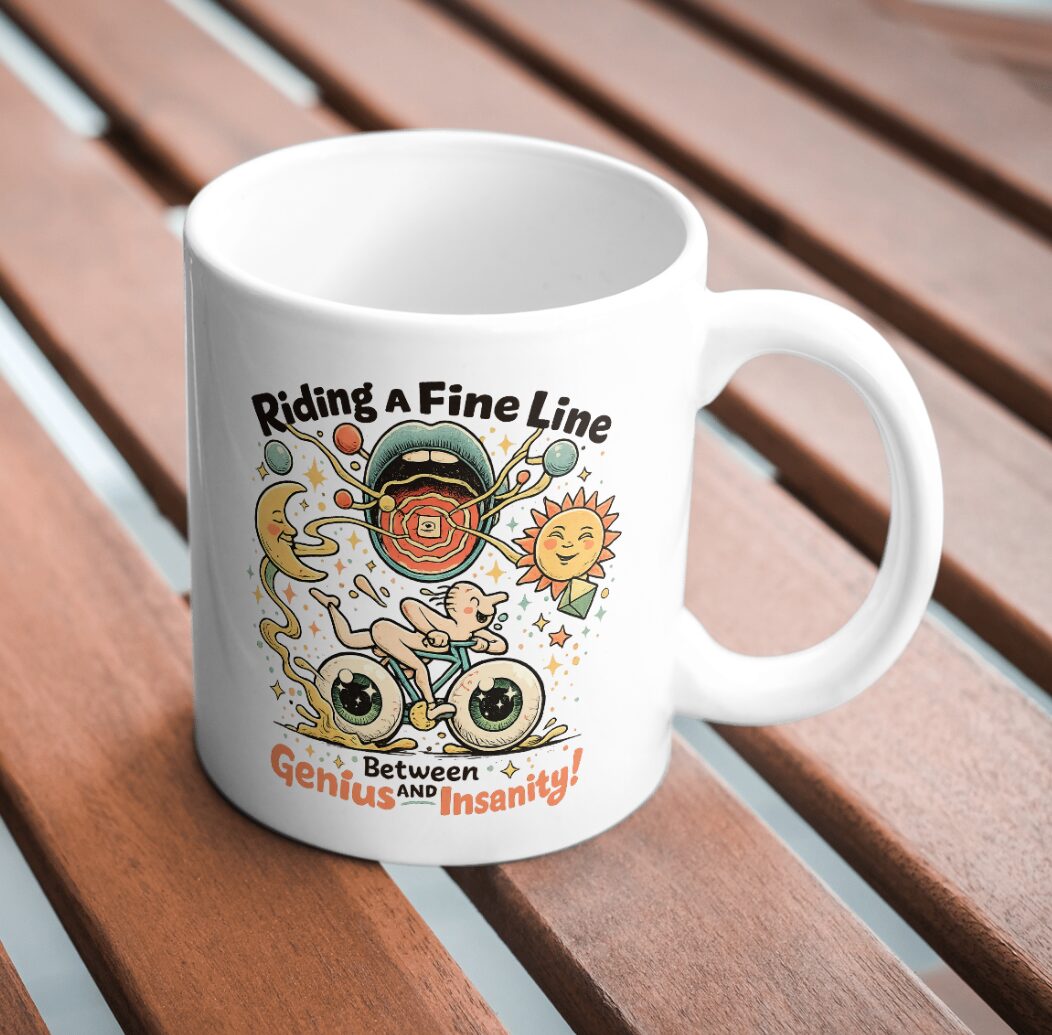 Riding A Fine Line Mug – Between Genius and Insanity Art