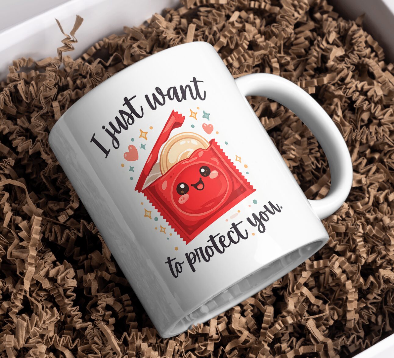 I Just Want to Protect You Mug – Cute Kawaii Condom Humor Cup