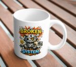 Broken System Mug – Funny Robot Chaos Coffee Cup
