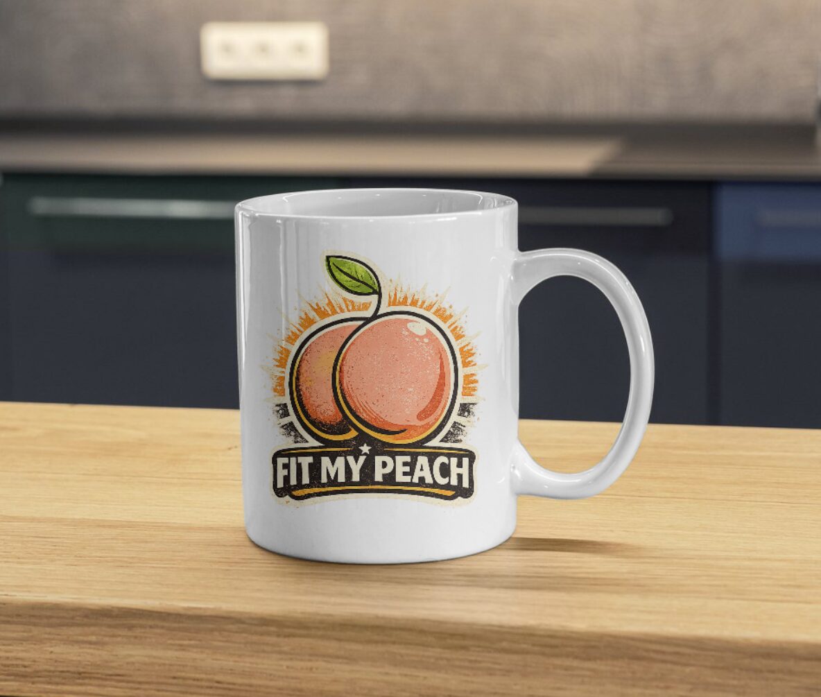 Fit My Peach Retro Fruit Humor Mug - Image 2