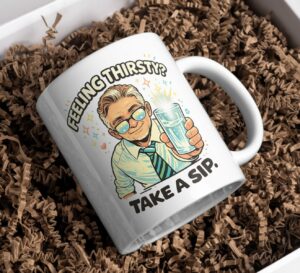 Feeling Thirsty? Take a Sip Mug – Office Humor Cartoon Design
