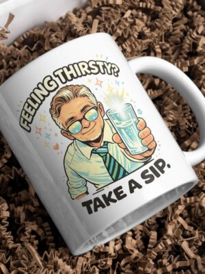 Feeling Thirsty? Take a Sip Mug – Office Humor Cartoon Design