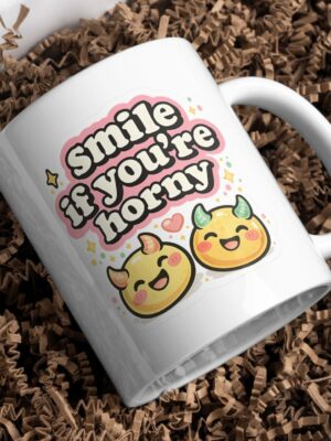 Smile If You’re Horny Mug – Funny Devil Emoji Coffee Cup