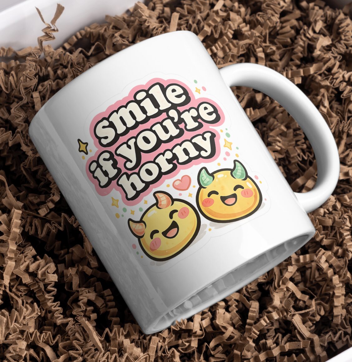 Smile If You’re Horny Mug – Funny Devil Emoji Coffee Cup