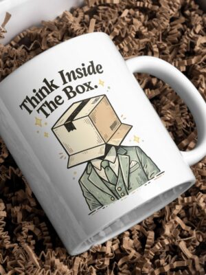 Think Inside the Box Mug – Box Head Business Humor Design