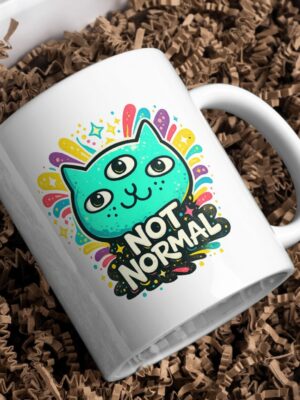 Not Normal Mug – Three-Eyed Psychedelic Cat Design