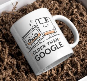 Older Than Google Mug – Retro Cassette Floppy Tech Humor Cup
