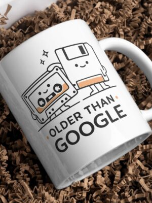 Older Than Google Mug – Retro Cassette Floppy Tech Humor Cup